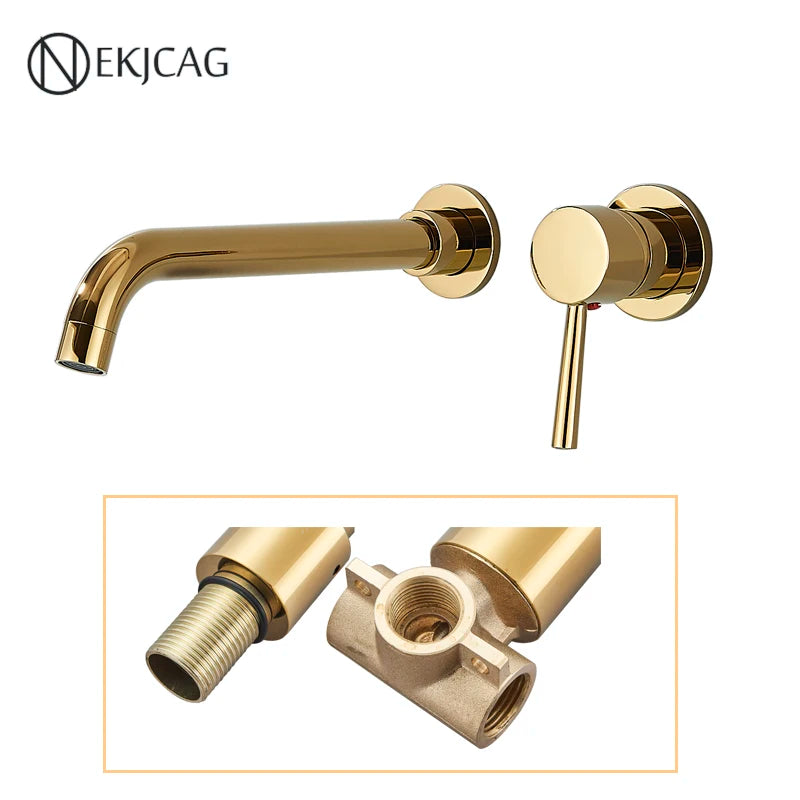 Wall-Mount Single-Handle Basin Faucet – Polished Gold, Matte Black or Chrome Bathroom Sink Mixer (Hot & Cold)