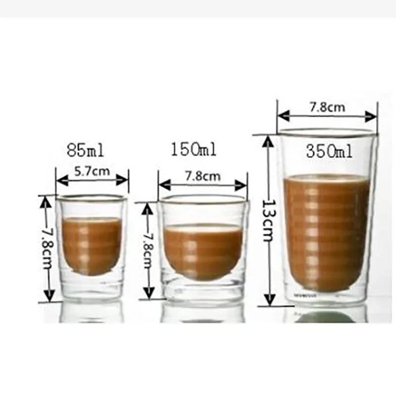 Double Wall Heat-Resistant Glass Coffee & Tea Mug, Clear Insulated Cup — 85ml (3oz) / 150ml (5oz) / 350ml (12oz), Single or 2/4/6 Pack