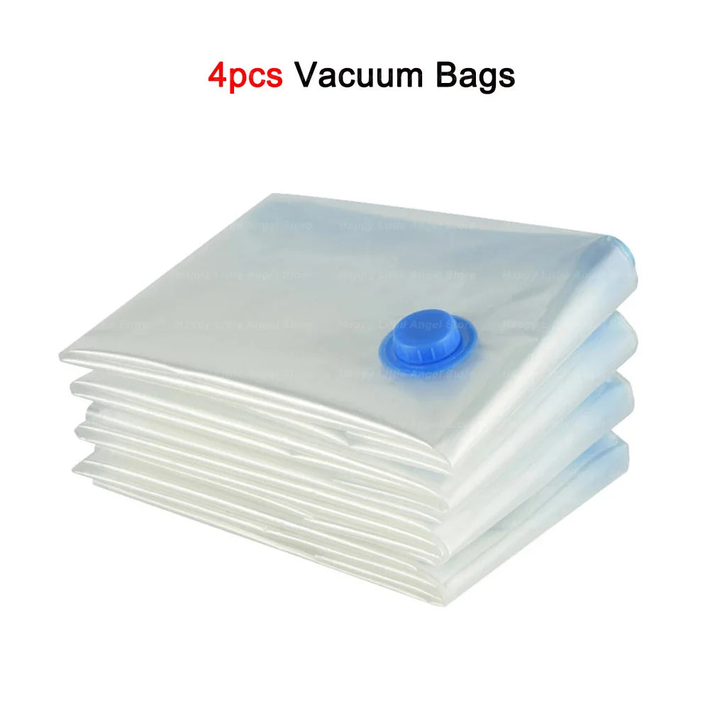 4-Pack Reusable Vacuum Storage Bags for Clothes, Clear Large Space-Saving Compression Bags for Travel & Home