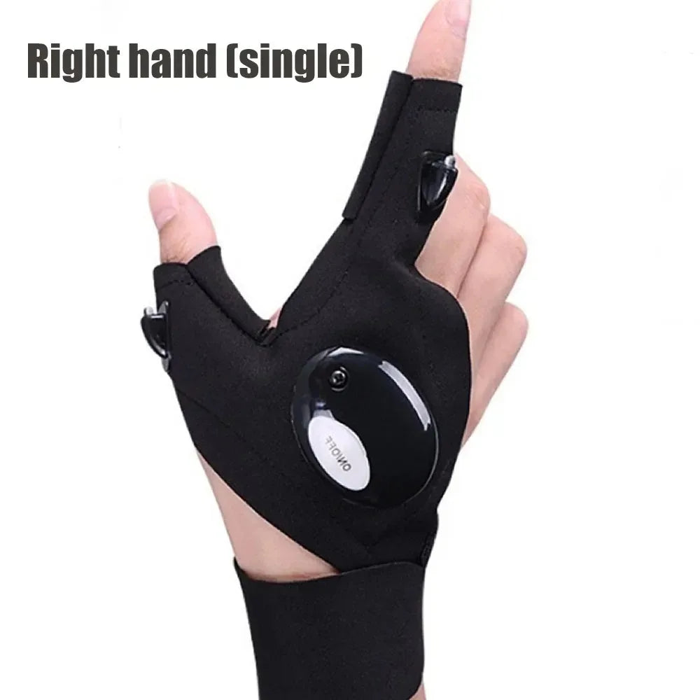 LED Fingerless Gloves with Built-In Finger Lights for Fishing & Cycling