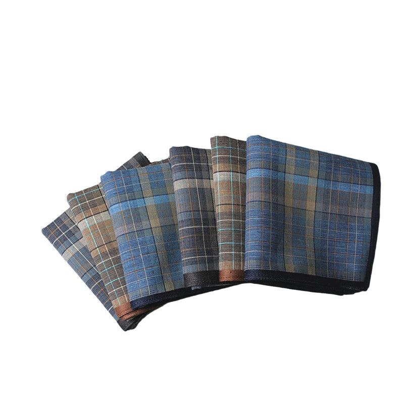 6-Pack Men's Plaid Cotton Handkerchiefs 15.7 in (40 cm) Thin Business Dress Pocket Squares - Soft, Sweat-Absorbent