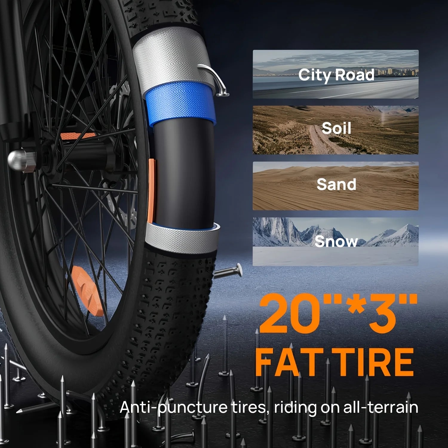 1000W Fat Tire Electric Bike — 48V 13Ah Removable Battery, Up to 28 MPH, 20×3 in Tires, 7-Speed, Dual Disc Brakes