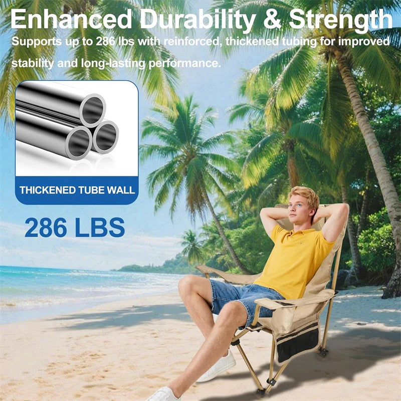 4-Position Folding Camping Chair with Footrest, Portable Adjustable Outdoor Chair for Beach Fishing Picnic Travel