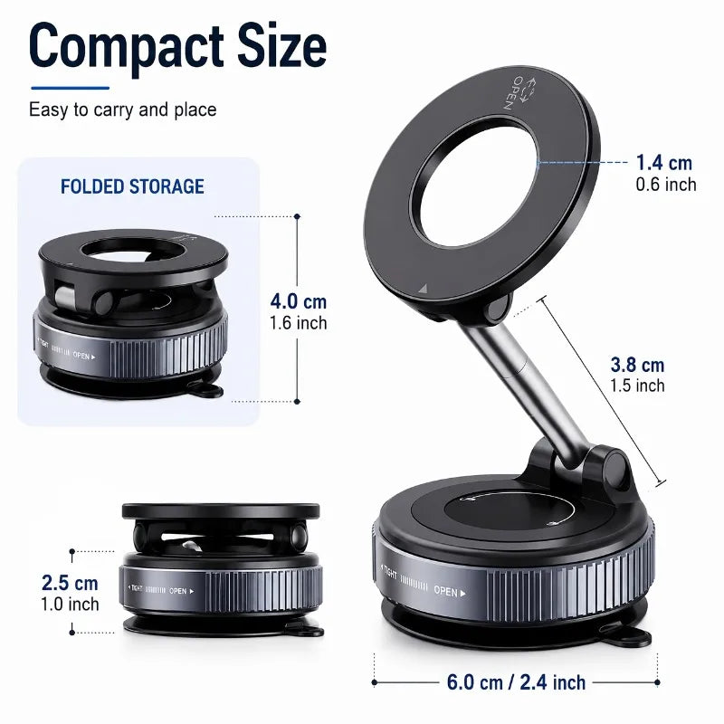 Foldable Magnetic Car Phone Mount 360° Rotating Adjustable Dashboard Holder - Universal Smartphone Stand