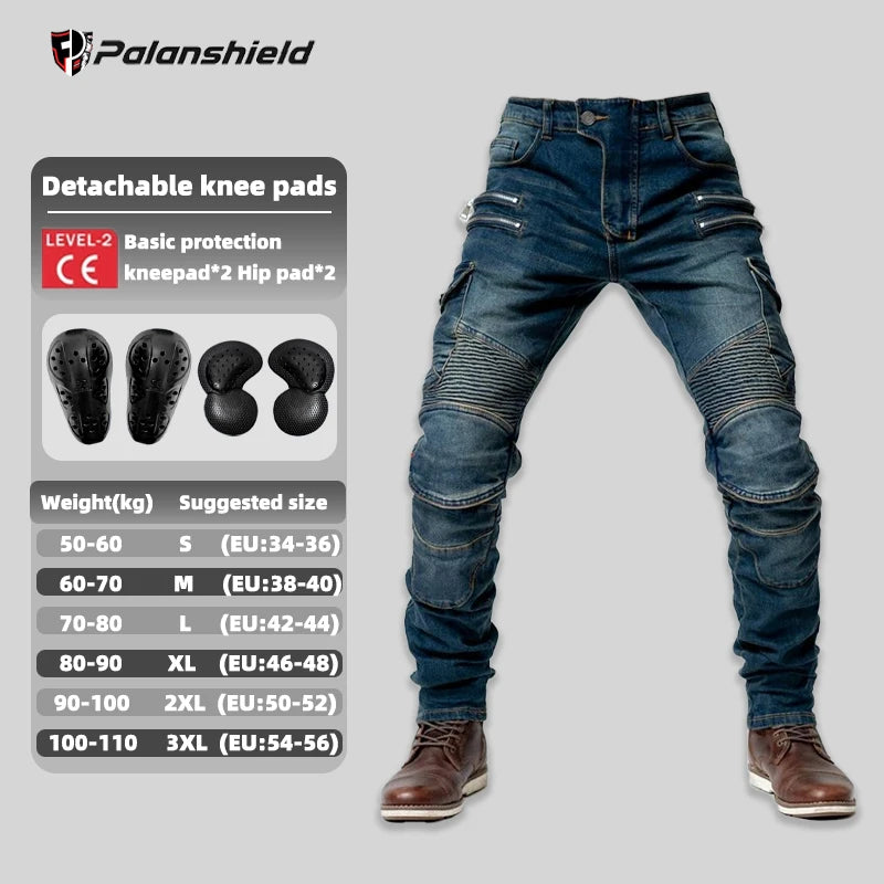 Unisex Motocross Motorcycle Riding Jeans with Removable Knee Pads – Double-Zip Moto Trousers
