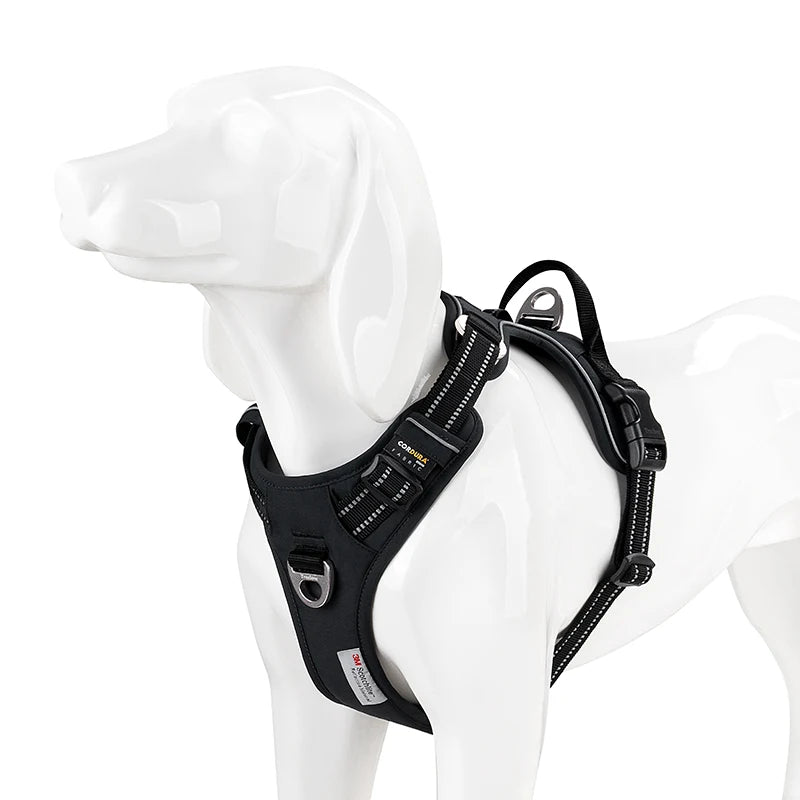 Adjustable Padded Dog Harness with Handle – Reflective Nylon, Front & Back Leash Attachments, Quick-Release Vehicle Safety Harness