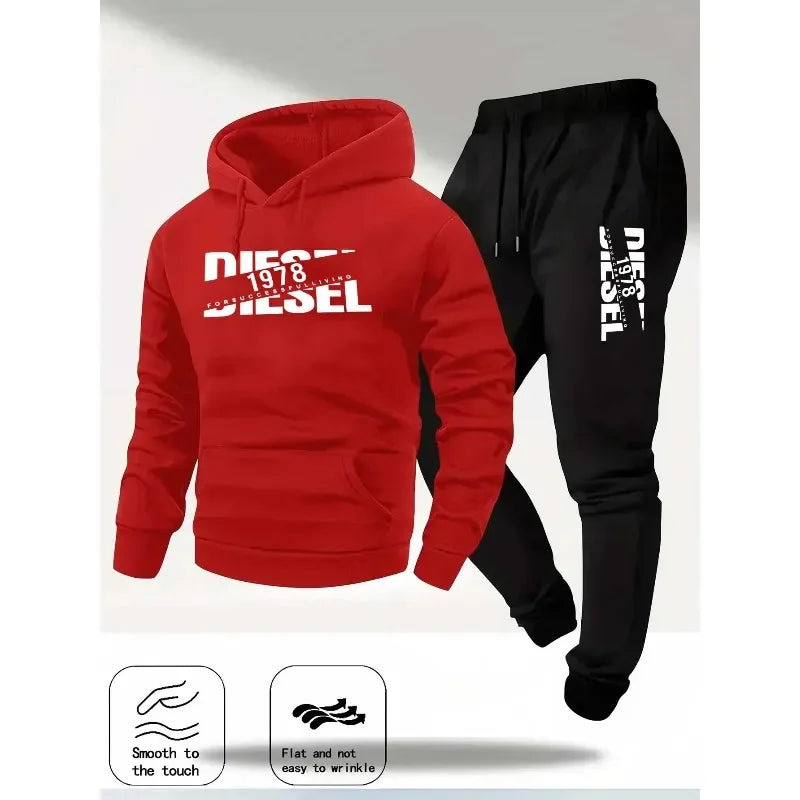 Men's Autumn/Winter Hooded Tracksuit Set – Casual Hoodie & Jogger Pants Two-Piece