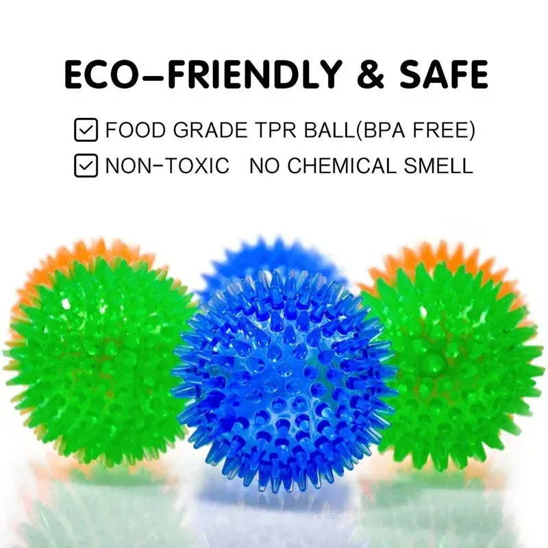 Squeaky TPR Spiky Chew Ball for Dogs & Cats — Dental Cleaning, Training & Fetch — 2.6 in (6.5 cm), 3.5 in (9 cm), 4.3 in (11 cm)