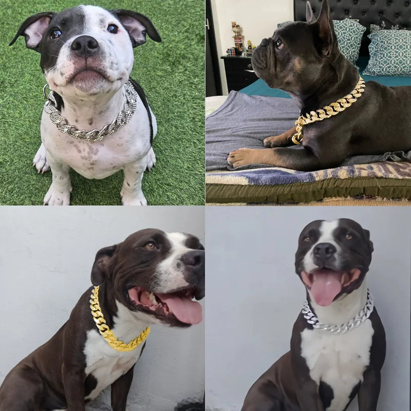 Rhinestone Diamond-Inlay Pet Collar Necklace – Gold Sparkle Chain for Dogs & Cats, 9.8–27.5 in (25–70 cm)