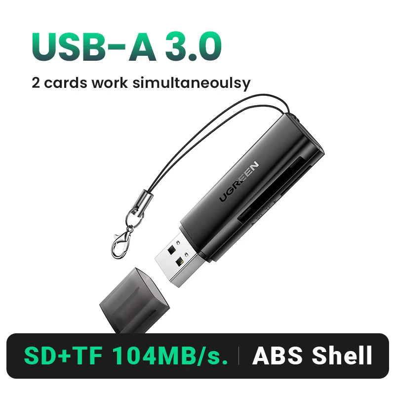 USB 3.0 Card Reader – SD & MicroSD Dual Slot Adapter, USB-A 5Gbps, Simultaneous Read/Write, Up to 2TB