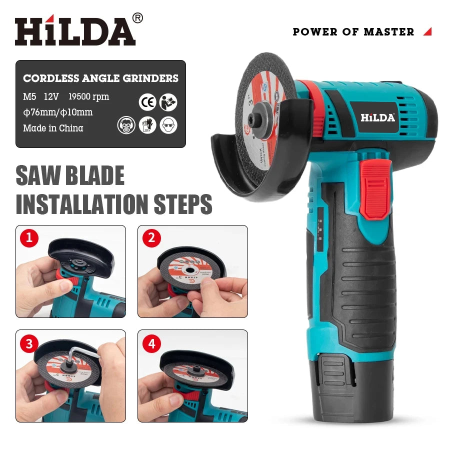 12V Mini Cordless Angle Grinder 76mm (3-inch) — Rechargeable Cutting, Grinding & Polishing Tool for DIY
