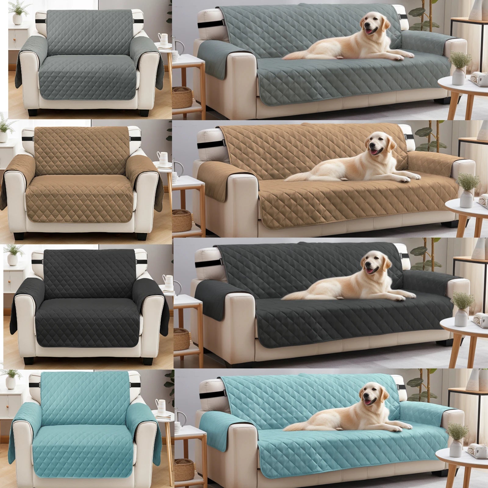 Waterproof Quilted Sofa Cover – Anti-Wear Non-Slip Washable Couch Slipcover with Elastic Straps | Sofa Protector for Kids & Pets