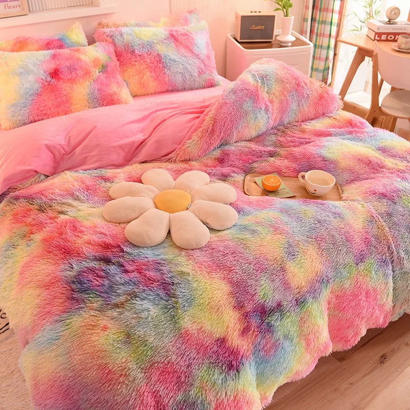 3-Piece Mink Velvet Coral Fleece Duvet Cover Set – Super Shaggy Warm Cozy Bedding with 2 Pillowcases, Multiple Sizes 150x200–220x240 cm (59x79–87x94 in)