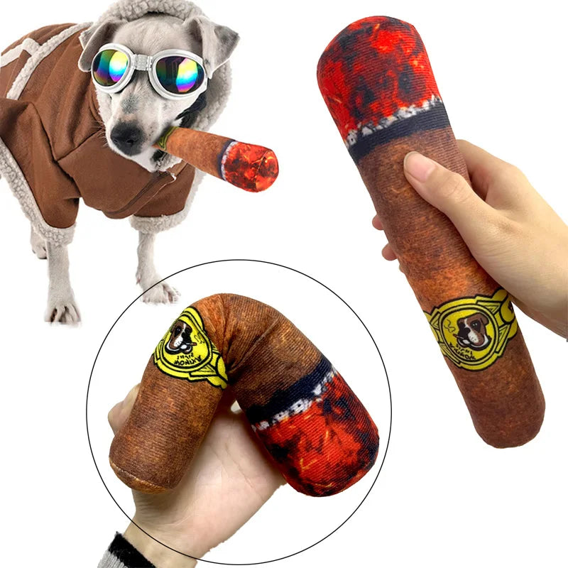 Dog Squeaky Plush Cigarette Toy, Bite-Resistant Chew & Interactive Molar Play