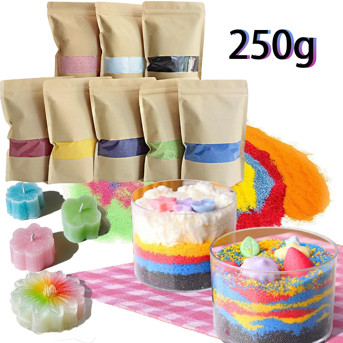 250g (8.8 oz) 11-Color Sand Wax Pearls for DIY Scented Candle Making and Snowflake Sand Painting