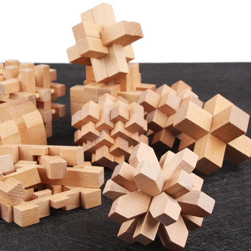 Wooden Lu Ban Brain Teaser 3D Puzzle – Educational Logic Game for Kids & Adults