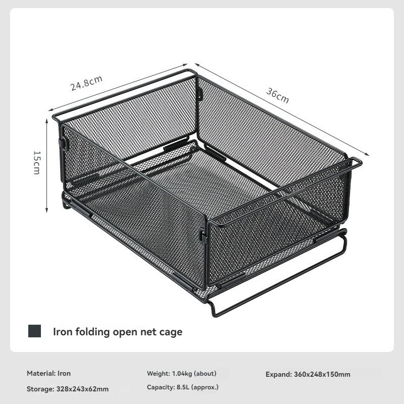 Foldable Iron Mesh Storage Basket for Camping & IGT Tables – 8.5L Collapsible Organizer (14.2 x 9.8 x 5.9 in / 360 x 248 x 150 mm)