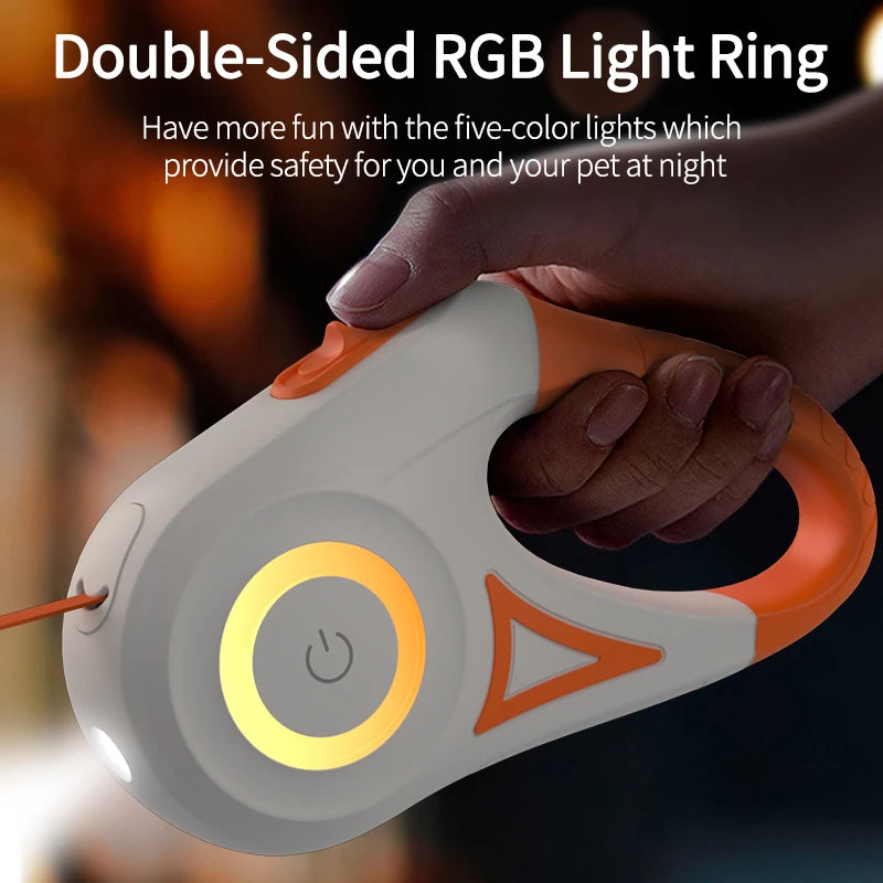 5M (16.4 ft) Retractable LED Dog Leash with Anti-Slip Handle, Tangle-Free and Reflective, Fits Pets up to 35kg (77 lb)