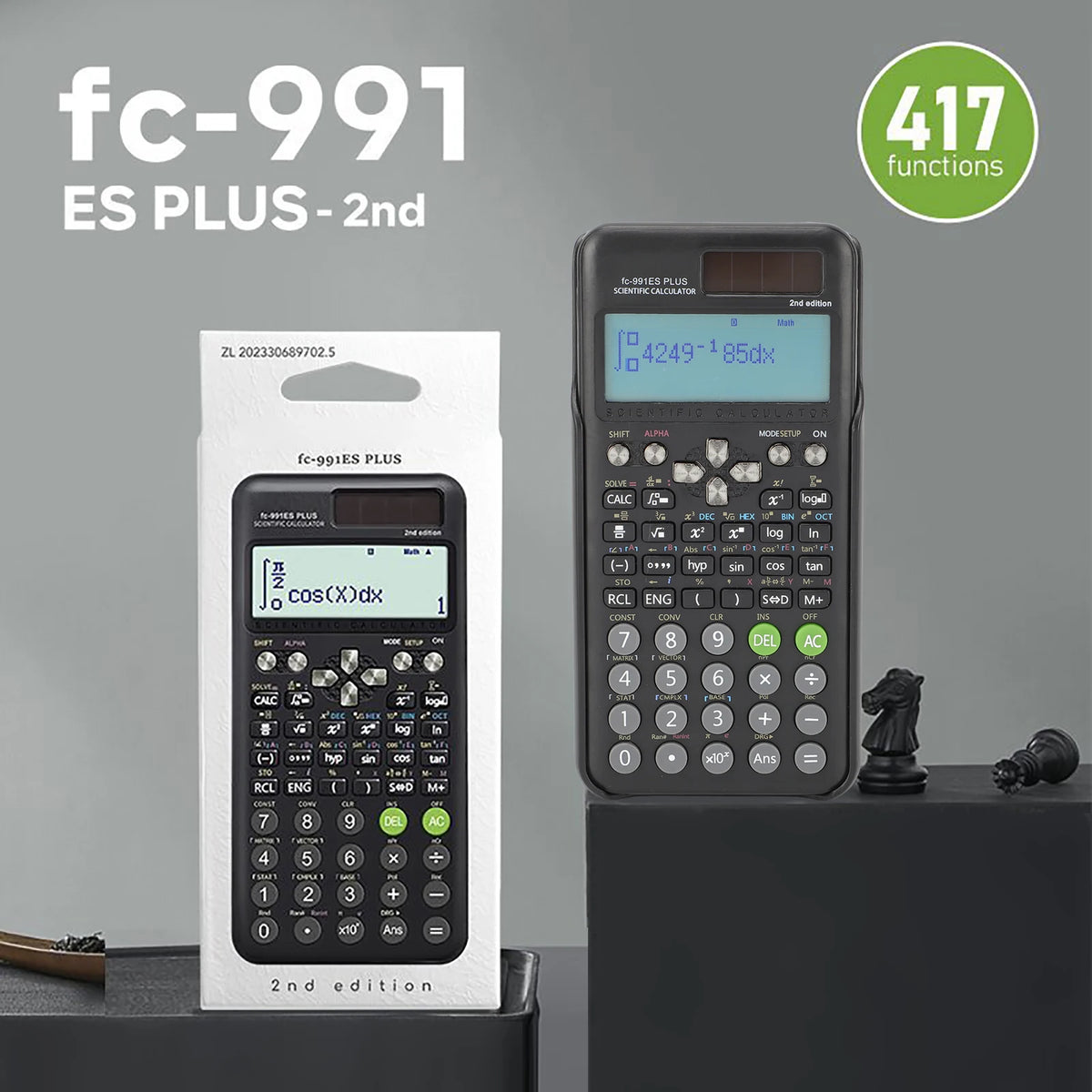 Scientific Calculator 417 Functions 10+2 Digit Natural Display Dual Power Solar and LR44 Battery for Students Teachers Engineers