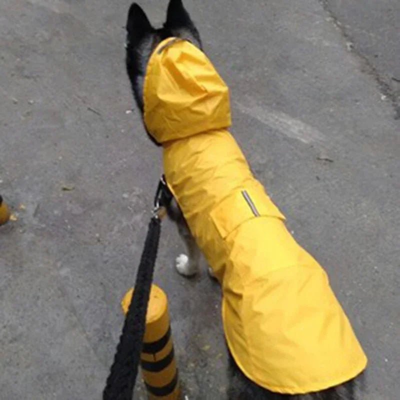 Waterproof Dog Raincoat Hoodie with Reflective Stripe, Leash Hole & Storage Pocket Sizes S-6XL