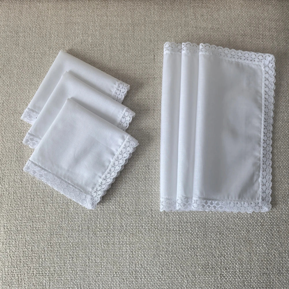 6-Pack 25 cm (9.84 in) Cotton Lace Handkerchiefs – Thin Wedding & Home Decoration, Bag Accent, Solid Color
