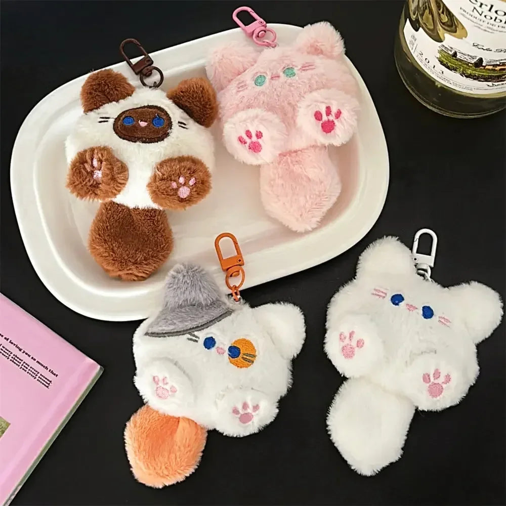 Plush Cat Keychain Bag Charm – Cute Kitten Backpack Pendant, Purse & Car Mirror Accessory