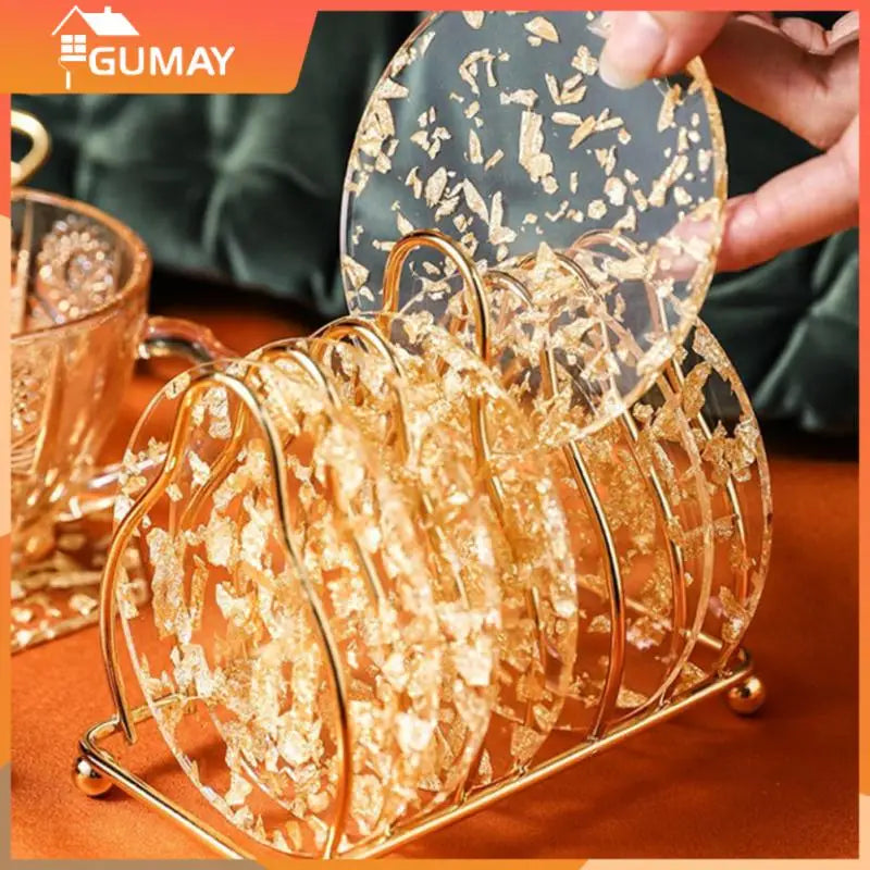 Acrylic Gold & Silver Foil Coasters, Luxury Round 3.7 in (9.5 cm) & Square 4.3 in (11 cm) Table Coasters for Coffee, Kitchen, Wedding