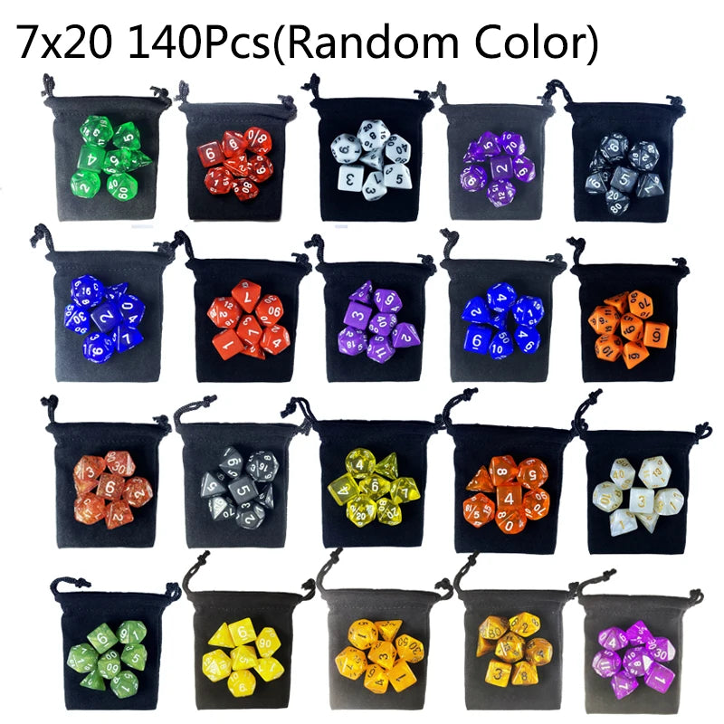 Multicolor Polyhedral RPG Dice Sets — 7-Piece D20 D12 D10 D8 D6 D4 with Bag, Multiple Pack Options (3/6/10/15/20 Sets)