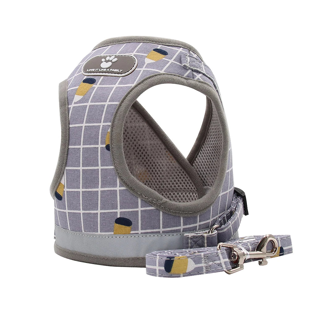 Adjustable Breathable Pet Harness with Reflective Leash for Puppies, Small Dogs & Cats