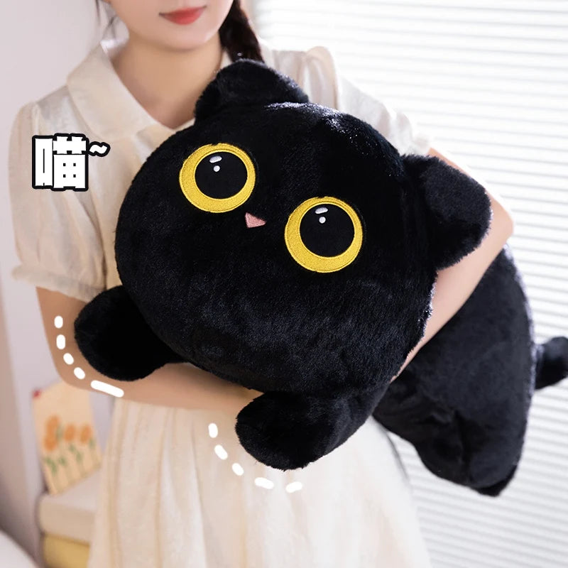Cute Black Cat Plush Pillow – Soft Stuffed Lying Cat Cushion, 50/70/90 cm (19.7/27.6/35.4 in) – Birthday Gift