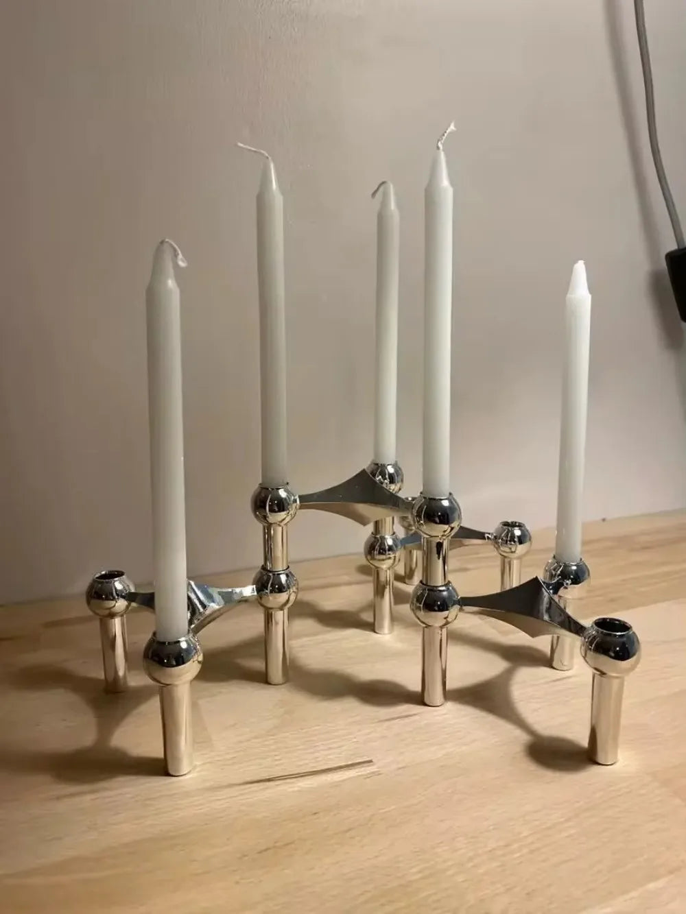 Molecular Structure Stainless Steel Candle Holder - Nordic Silver Candelabra Centerpiece