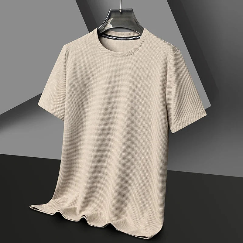 Men's Waffle Knit Short Sleeve Tee - Round Neck Casual Summer T-Shirt