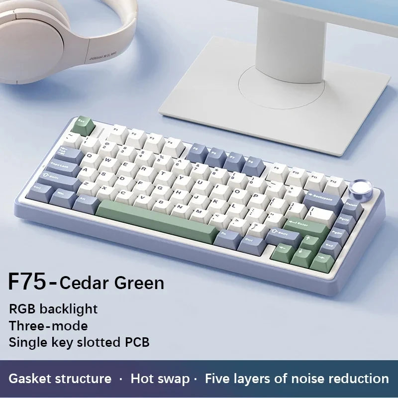 75% Hot-Swappable Mechanical Keyboard Wireless 2.4G Bluetooth USB-C Wired RGB Gasket Mount