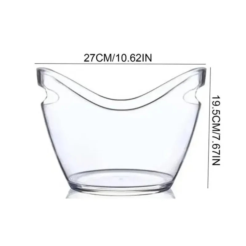 Clear 4L (1.06 gal / 4.2 qt) Ice Bucket with Handle – Wine & Champagne Cooler, Beverage Tub for Bar, Party & Home