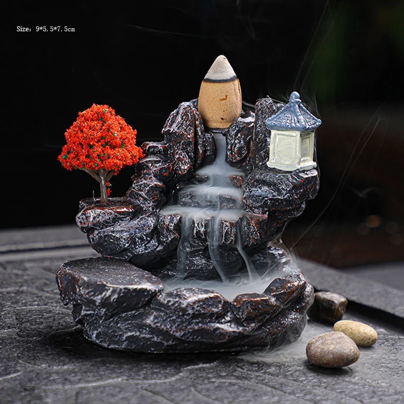 Backflow Waterfall Incense Holder Burner – Aromatherapy Home Decor with Backflow Incense Cones