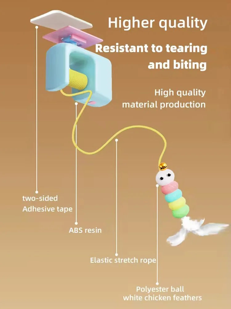 USB Rechargeable Retractable Door-Hanging Cat Toy, Automatic Self-Play Feather Yo-Yo Indoor Interactive Teaser