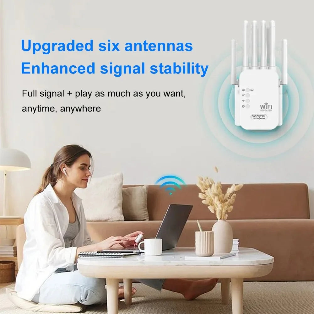 AC1200 Dual-Band WiFi Range Extender 1200Mbps (5GHz 867Mbps + 2.4GHz 300Mbps) 6 High-Gain Antennas Wireless Repeater & Signal Booster