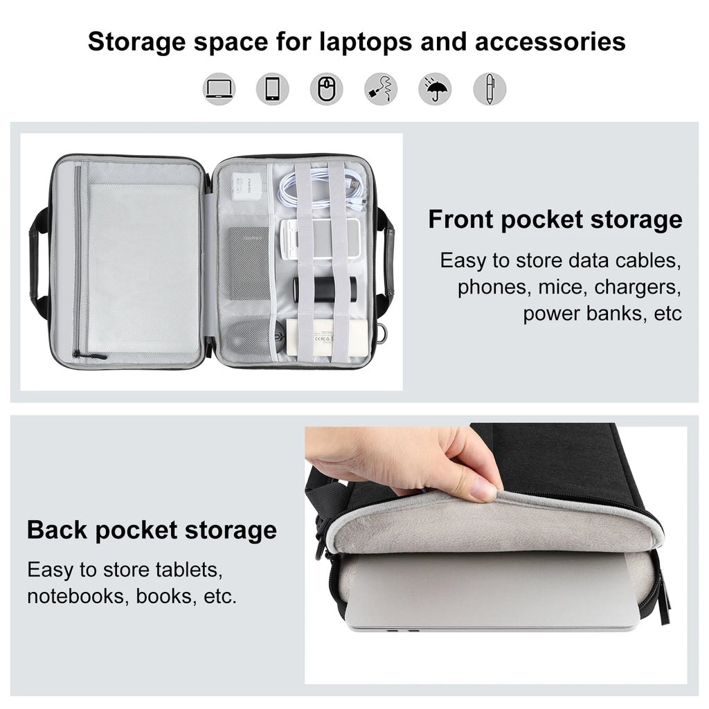 Laptop Briefcase Crossbody Bag for 13–14 in (35.5×26.5×3 cm) & 14–16 in (40×29.5×3 cm) Laptops — Slim Water-Resistant Sleeve with Shoulder Strap