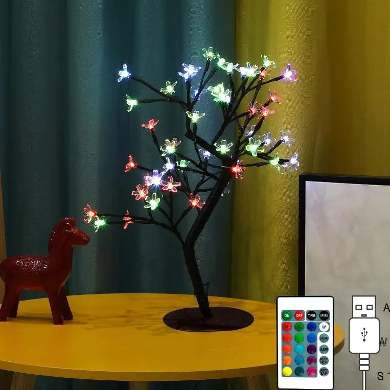 Cherry Blossom LED Bonsai Tree Lamp 17.7 in (45 cm) 40-LED USB & Battery Powered Tabletop Light Home Decor Gift