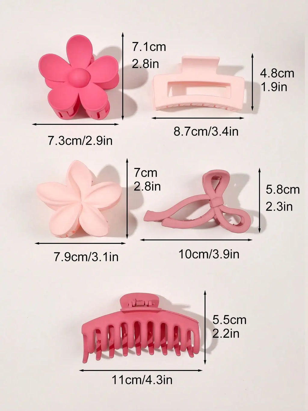 5-Pack Matte Hair Claw Clips - Large Mixed Colors, Strong Hold for Thick & Thin Hair