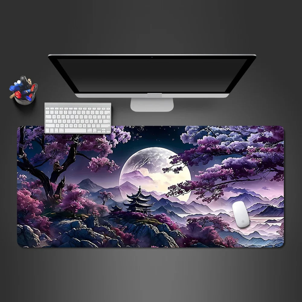 Sakura Cherry Blossom XXL Extended Gaming Desk Mat – 39.4 x 19.7 x 0.12 in (1000 x 500 x 3 mm) Keyboard & Mouse Pad, Non-Slip Stitched Edge