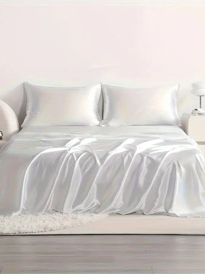 4-Piece Cooling Satin Bed Sheet Set – Breathable Hypoallergenic 500TC Flat Sheet, Fitted Sheet & 2 Pillowcases