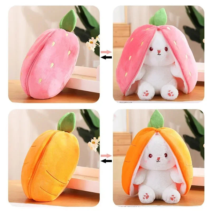 25 cm (9.8 in) Strawberry Carrot Rabbit Plush Toy - Transforming Fruit Bunny Stuffed Animal for Kids Birthday Gift
