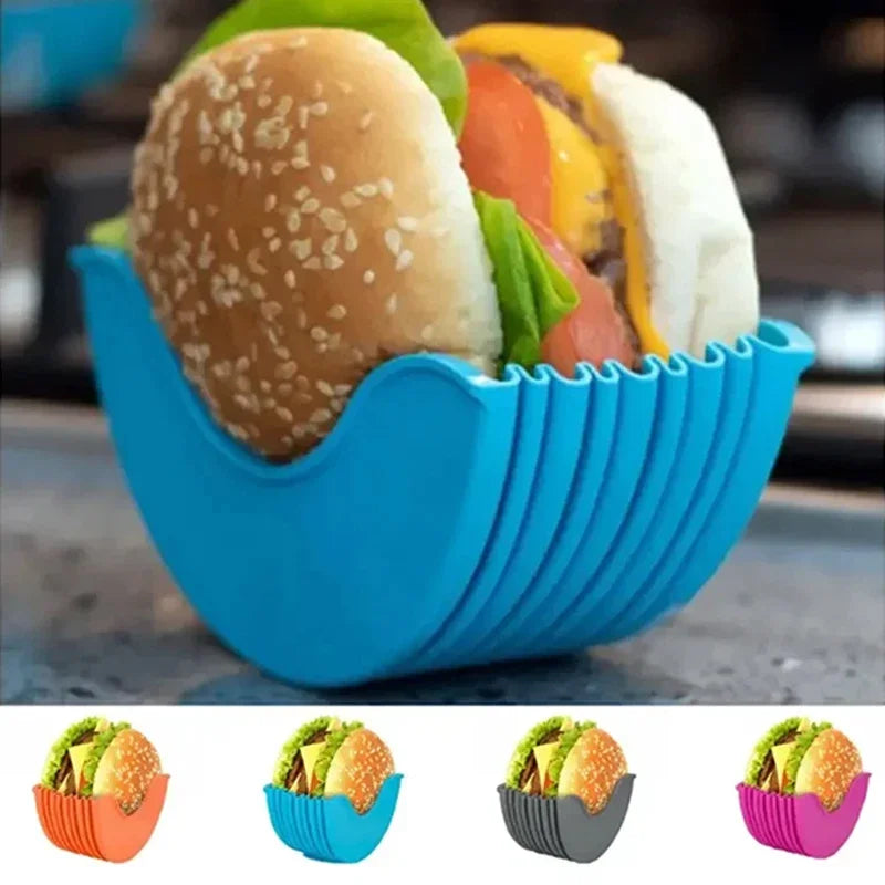 4-Pack Retractable Silicone Burger Holders — Washable Sandwich & French Fry Clips