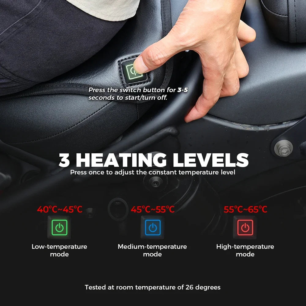 12V Universal Heated Motorcycle Seat Cushion - Waterproof Electric Heating Pad Mat 335x360mm (13.2x14.2in) with 3 Heat Settings