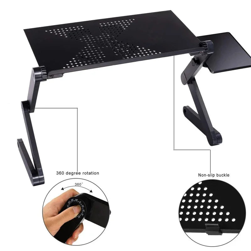 Adjustable Foldable Laptop Lap Desk 53 x 26 x 4 cm (20.9 x 10.2 x 1.6 in) - Portable Ergonomic Bed & Sofa Laptop Stand with Mouse Pad and Cooling Vents