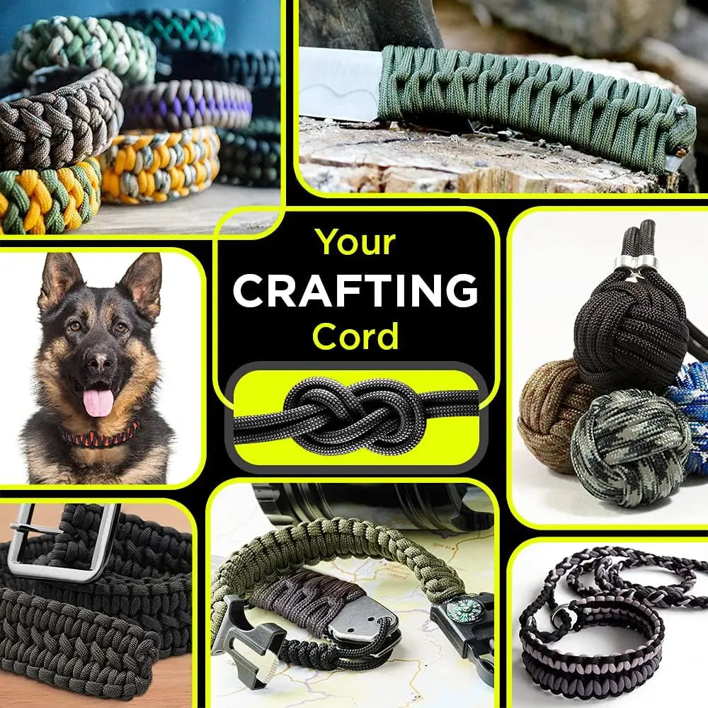 9‑Core 650 lb (295 kg) Paracord 4 mm (0.16 in) – 5/15/31 m (16.4/49.2/101.7 ft) Tactical Survival Parachute Rope for Lanyard, Bracelet, Dog Collar & Tent
