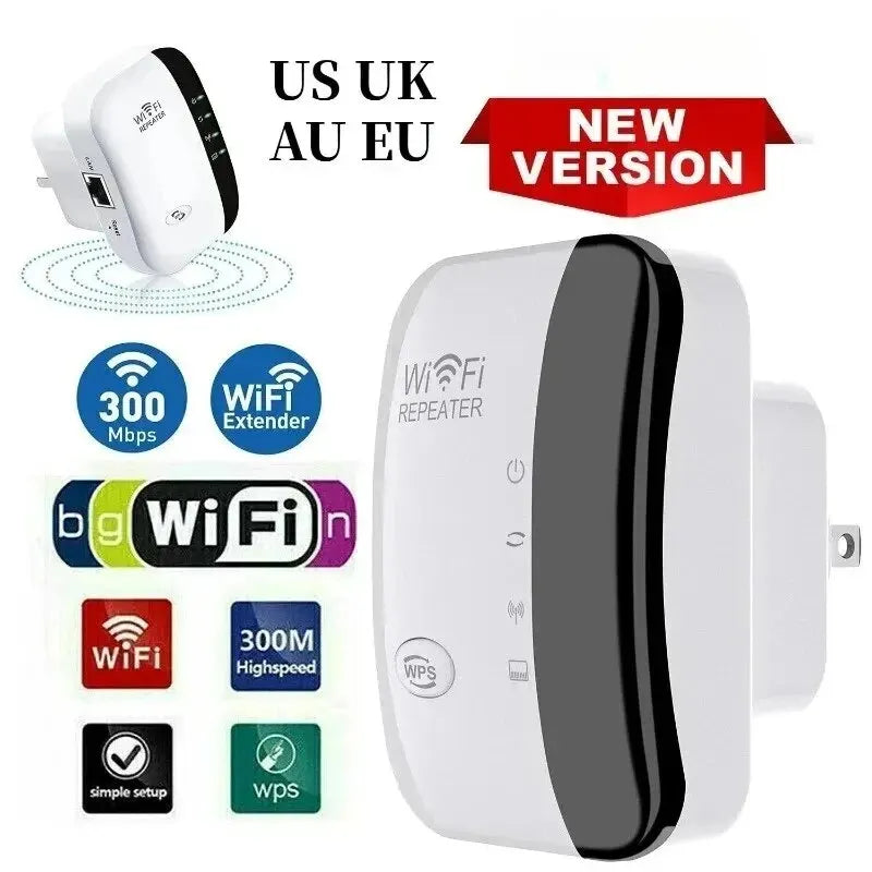 Mini WiFi Extender 300Mbps 2.4GHz Wireless Signal Booster - Compact Plug-In Range Repeater & Access Point