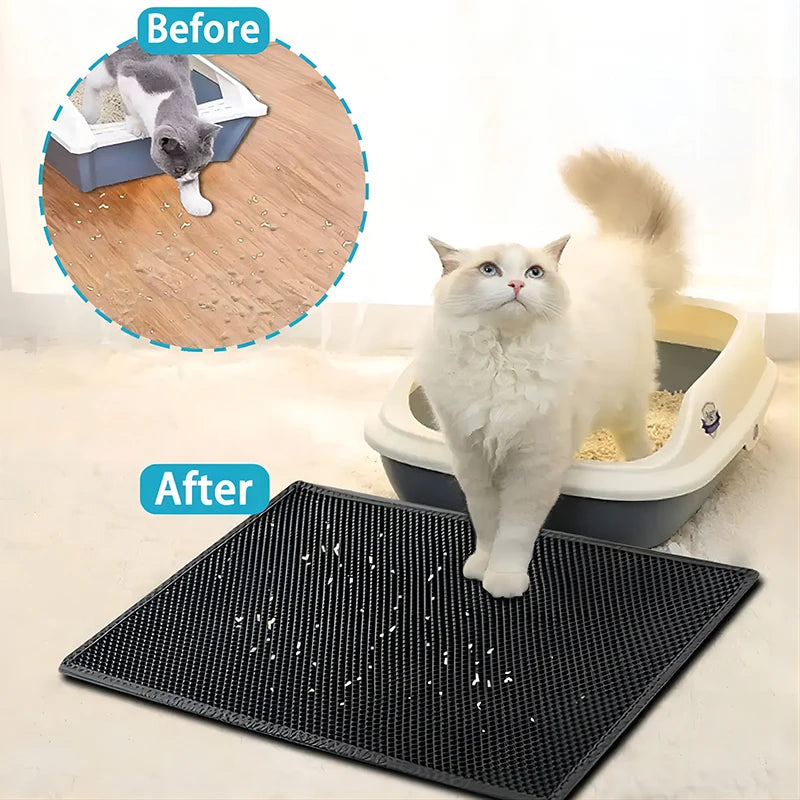 Double-Layer EVA Cat Litter Mat Waterproof Washable Non-Slip Litter Trapping Pad for Cats & Small Dogs
