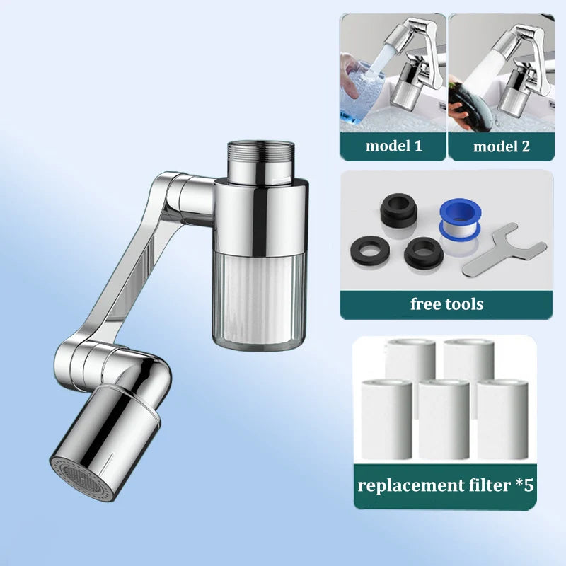 1080° Rotating Faucet Extender with Filter Aerator for Kitchen and Bathroom Splash-Proof Spout